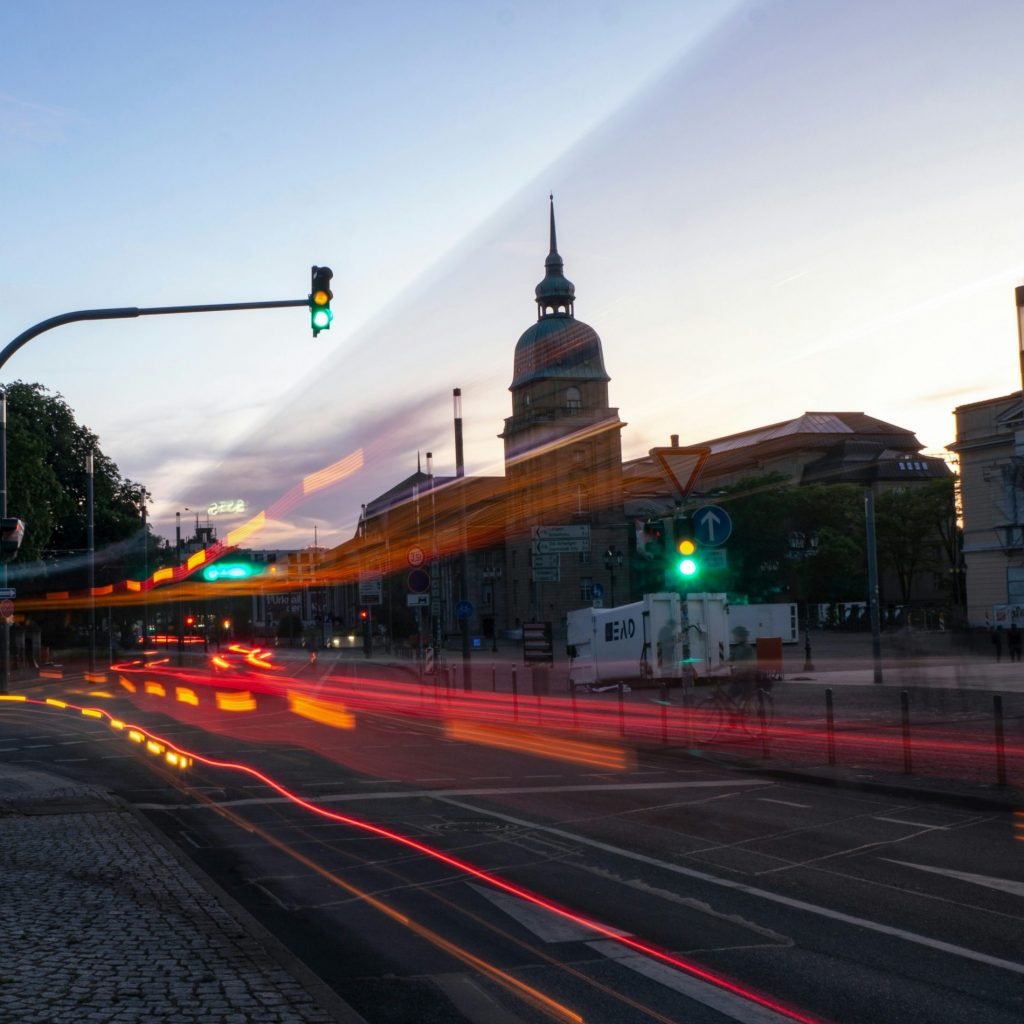 Sicht auf das Darmstädter Schloss mit Glockenturm.